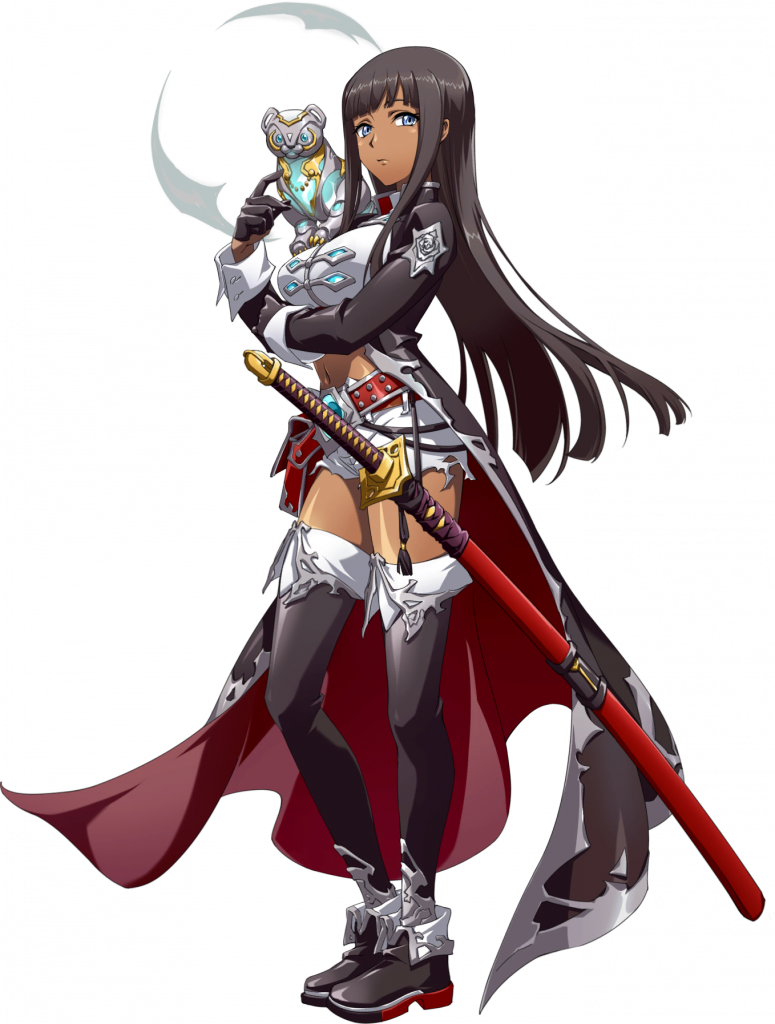 1girl arm_under_breasts badge belt belt_buckle black_boots black_coat black_gloves black_hair black_thighhighs blue_eyes boots breasts buckle closed_mouth coat creature creature_on_shoulder crop_top dark-skinned_female dark_skin emblem floating_clothes floating_hair fold-over_boots full_body game_cg gloves half_gloves hand_up katana langrisser langrisser_mobile langrisser_re:incarnation large_breasts long_coat long_hair long_sidelocks looking_at_viewer midriff multicolored_coat navel official_art on_shoulder red_belt red_coat sheath sheathed shirt short_shorts shorts sidelocks simple_background solo_focus standing sword tachi-e thighhighs third-party_source torn_clothes torn_shorts towa_(langrisser) transparent_background weapon white_shirt white_shorts white_trim zettai_ryouiki