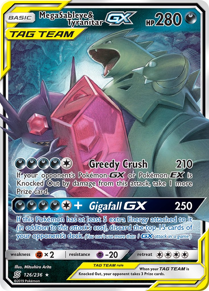 arita_mitsuhiro artist_name card_(medium) cave_interior character_name company_name copyright_name copyright_notice english_text fangs gem gen_2_pokemon gen_3_pokemon mega_pokemon mega_sableye nintendo no_humans official_art open_mouth pokemon pokemon_(creature) pokemon_card pokemon_focus pokemon_tcg red_gemstone reflection sableye sharp_teeth teeth third-party_source trading_card tyranitar