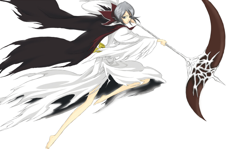 1girl alternate_weapon bleach bleach:_fade_to_black dark_rukia female_focus grey_hair kuchiki_rukia scythe solo weapon youyou_(yaojing)
