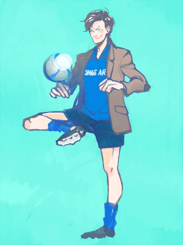 1boy ball boots doctor_who eleventh_doctor eleventh_doctor_(doctor_who) jacket kamaboko_(moyaciv) male_focus simple_background soccer soccer_ball soccer_uniform socks solo sportswear the_doctor the_doctor_(doctor_who)