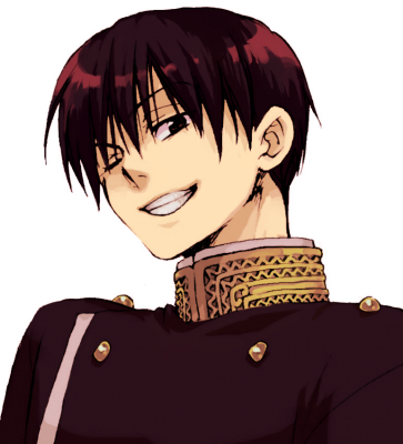1boy black_eyes black_hair head_tilt high_collar imperial_japanese_army looking_at_viewer lowres male_focus military military_uniform minamoto_raikou one_eye_closed portrait short_hair smirk smug solo tactics yuki_(hello_idiot)
