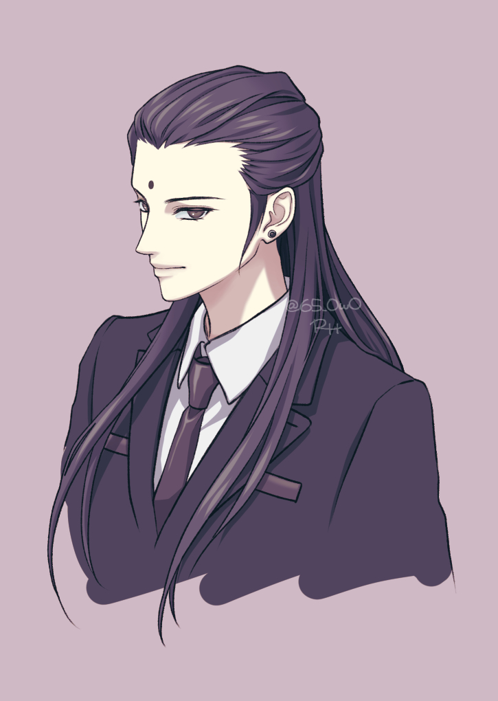 1boy black_hair black_jacket black_necktie closed_mouth collared_shirt commentary_request cropped_torso earrings final_fantasy final_fantasy_vii hair_slicked_back jacket jewelry long_hair male_focus necktie roco_pic shirt simple_background solo stud_earrings suit_jacket tseng turks_(ff7) twitter_username upper_body white_shirt