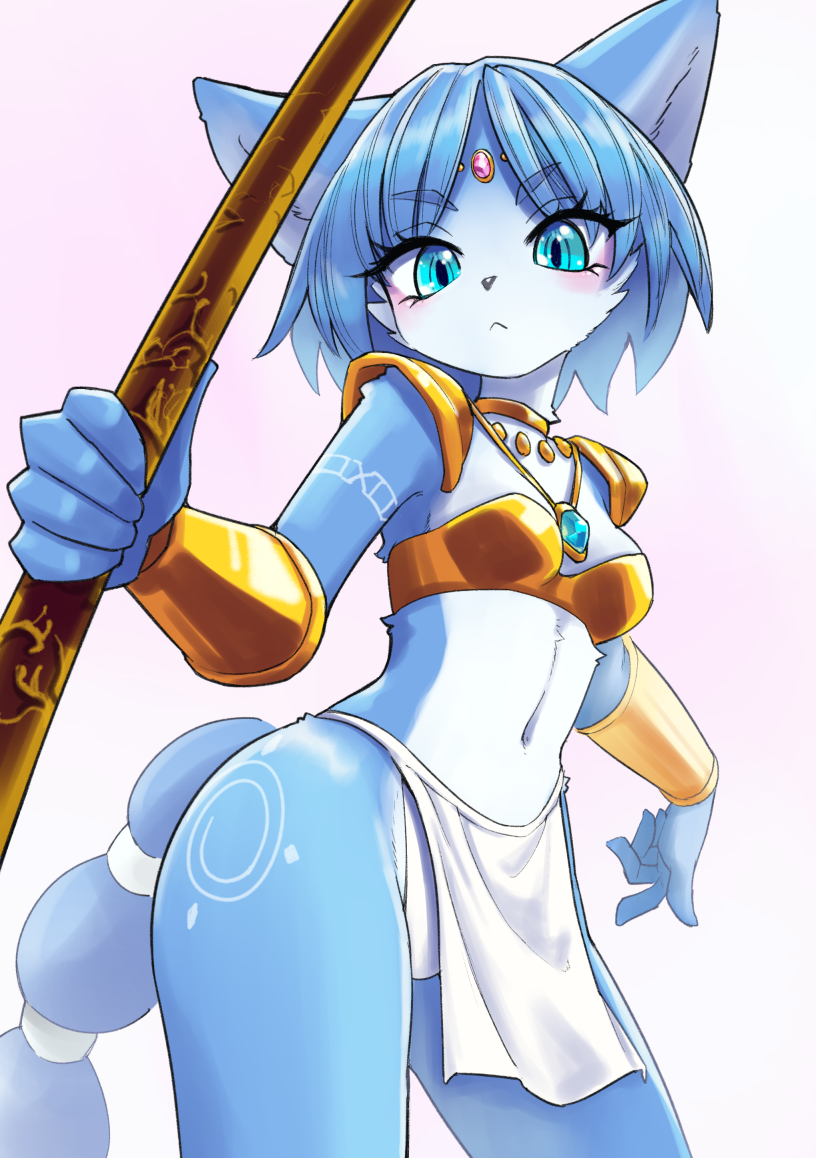 1girl animal_ears animal_nose blue_fur fox furry furry_female furry_male krystal nintendo star_fox uno_usaya