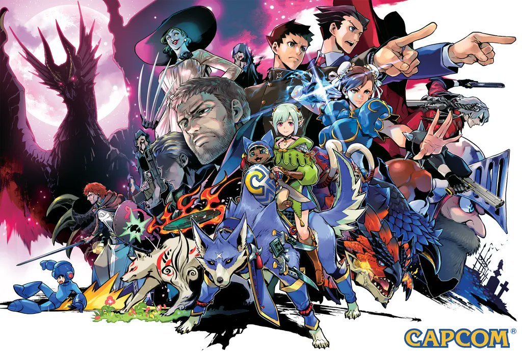 ace_attorney alcina_dimitrescu amaterasu_(ookami) bela_dimitrescu breath_weapon breathing_fire canyne capcom cassandra_dimitrescu chris_redfield chun-li company_connection crossover daniela_dimitrescu dante_(devil_may_cry) devil_may_cry_(series) dragon dragon&#039;s_dogma dragon&#039;s_dogma_(series) ena_(monster_hunter) ethan_winters fangs felyne fire formal_clothes fuse_ryuuta glowing glowing_eyes hat helmet issun makaimura malzeno_(monster_hunter) mega_man_(character) mega_man_(classic) mega_man_(series) monster monster_hunter_(series) monster_hunter_rise monster_hunter_stories_2 multiple_crossover ookami_(game) phoenix_wright pointing rathalos resident_evil resident_evil_village riding ryunosuke_naruhodo sir_arthur_(makaimura) street_fighter suit sun_hat tall_female the_great_ace_attorney