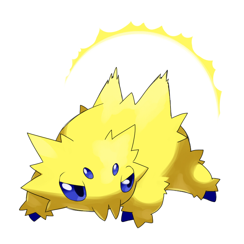 blue_eyes gen_5_pokemon good_frog joltik nintendo no_humans pokemon pokemon_(creature) simple_background solo white_background yellow_fur