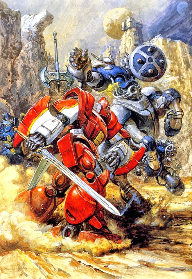 axe galient kikou-kai_galient mecha official_art promaxis robot shield sword takani_yoshiyuki weapon zuwel