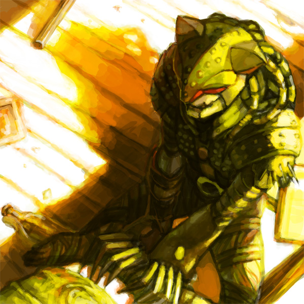 1boy kamen_rider kamen_rider_ooo_(series) kazari male_focus monster solo yapo_(mess) yapo_(pixiv) yellow_theme
