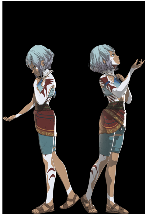 2girls antennae reference_sheet concept_art dark-skinned_female dark_skin godzilla:_city_on_the_edge_of_battle godzilla_(series) green_eyes houtua maina miana monster_girl multicolored_hair multiple_girls official_art polygon_pictures siblings sisters tattoo toho tribal tribal_tattoo twins two-tone_hair white_hair