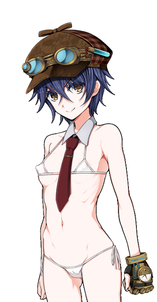 1girl blue_hair bra breasts clymenia lingerie non-web_source small_breasts solo sophie(detective_girl_of_the_steam_city) standing underwear white_bra