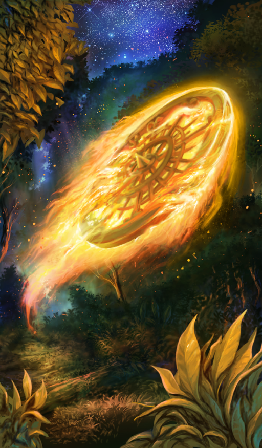 burning commentary fate/grand_order fate_(series) forest lasengle nature night night_sky no_humans object_focus official_art outdoors sky star_(sky) starry_sky third-party_source wheel