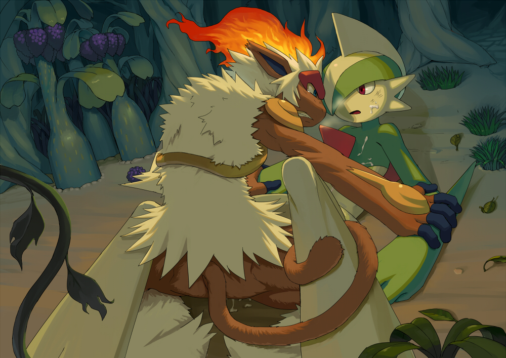 2boys angry animal_sexualization arm_blade armor between_legs blue_eyes bush cave clenched_teeth cum cum_on_body cum_on_floor cumdrip dainyuu_(dgls) dirty dirty_face facial facing_another fire forest furious gallade gen_4_pokemon gold_armor green_hair hands_on_another&#039;s_arms heavy_breathing infernape knees_up leaf looking_at_another lying multiple_boys nature nintendo on_back on_ground open_mouth outdoors plant pokemon pokemon_(creature) rape red_eyes restrained shoulder_pads spread_legs teeth tree vines weapon yaoi
