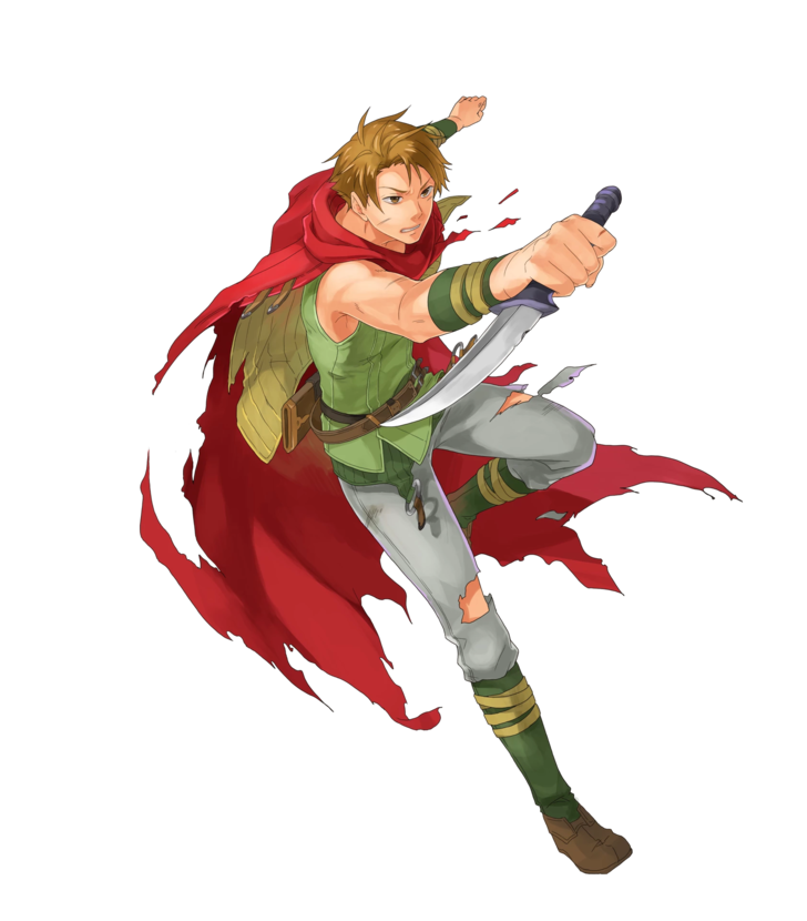 1boy armor brown_eyes brown_hair cape cloak fire_emblem fire_emblem:_the_blazing_blade fire_emblem_heroes gloves knife male_focus matthew_(fire_emblem) nintendo okaya_mrh short_hair simple_background solo torn_clothes transparent_background weapon