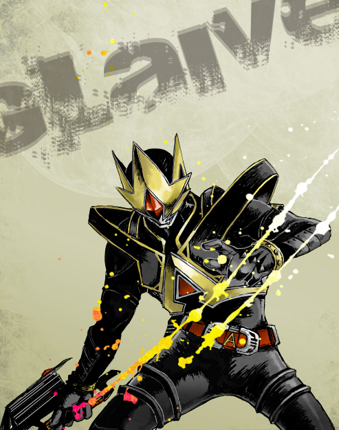 1boy belt headpiece helmet jahct kamen_rider kamen_rider_blade_(series) kamen_rider_glaive looking_at_viewer male_focus solo spread_legs standing