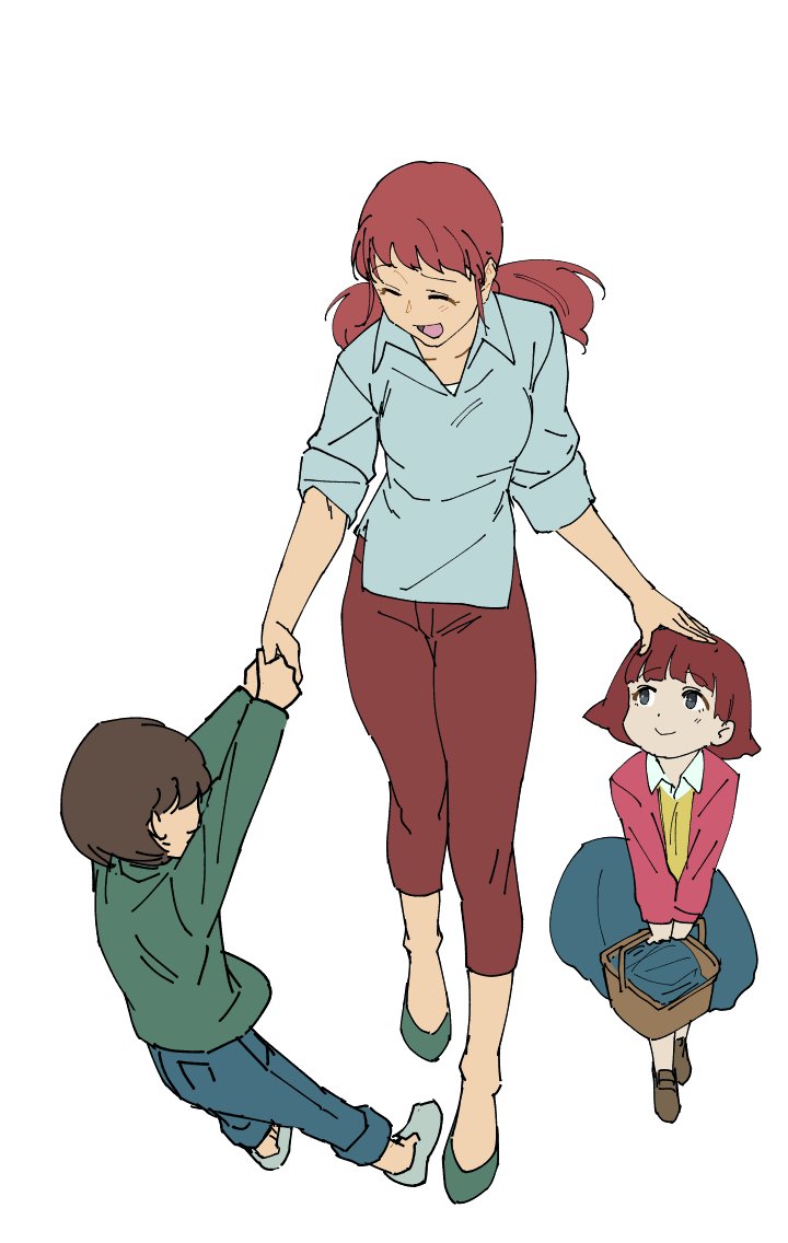 1boy 2girls brother_and_sister brown_hair exocet_(exocet4) family gundam holding_hands jill_ratoki miharu_ratoki milly_ratoki mobile_suit_gundam multiple_girls red_hair siblings sisters