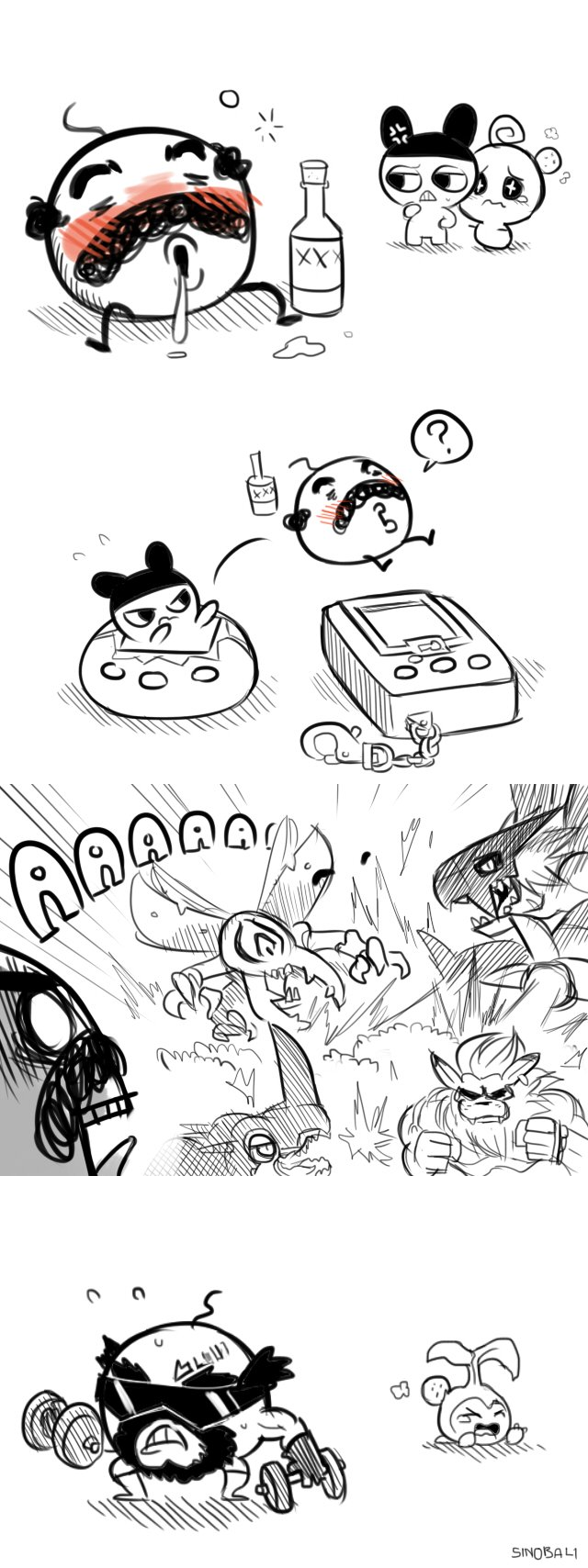 beard blush digimon facial_hair gigadramon highres kuwagamon leomon megadramon monochromon nanimon panjyamon sunglasses tamagotchi tanemon training