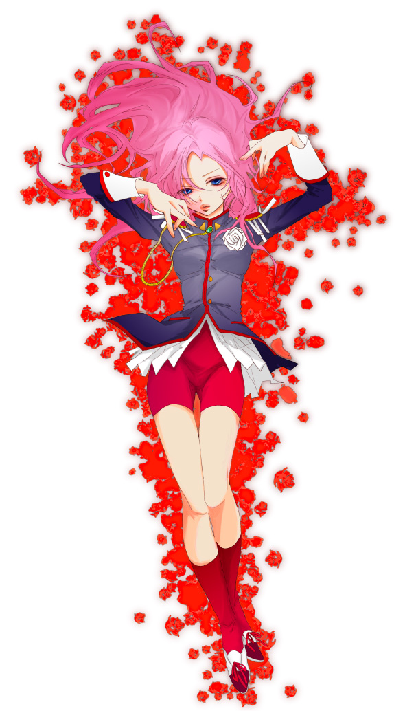 1990s_(style) 1girl aiguillette bad_id bad_pixiv_id epaulettes female_focus flower long_hair pink_hair red_flower red_rose retro_artstyle rose school_uniform shirai shoujo_kakumei_utena solo tenjou_utena white_flower white_rose