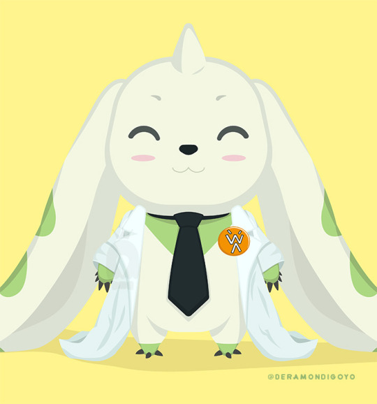 coat digimon digimon_(creature) happy necktie smile solo terriermon_assistant