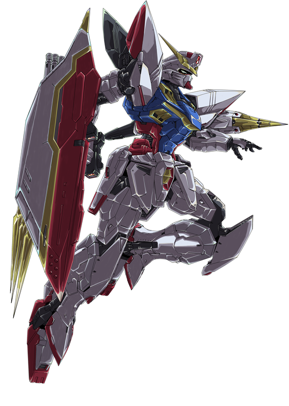 alternate_color blitz_gundam clenched_hand daigouzi green_eyes gundam gundam_seed holding holding_shield mecha mobile_suit robot science_fiction shield solo v-fin white_background