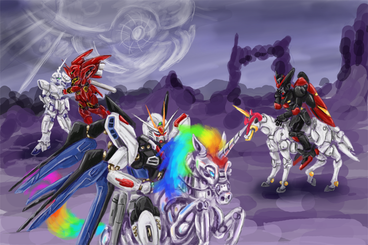 /m/ 00s crossover drawfag facepalm fuunsaiki g_gundam gundam gundam_seed gundam_seed_destiny gundam_unicorn horse horseback_riding master_gundam mecha no_humans pun riding robot robot_unicorn_attack sinanju strike_freedom_gundam transformers transformers:_generation_1 unicorn unicorn_gundam unicron