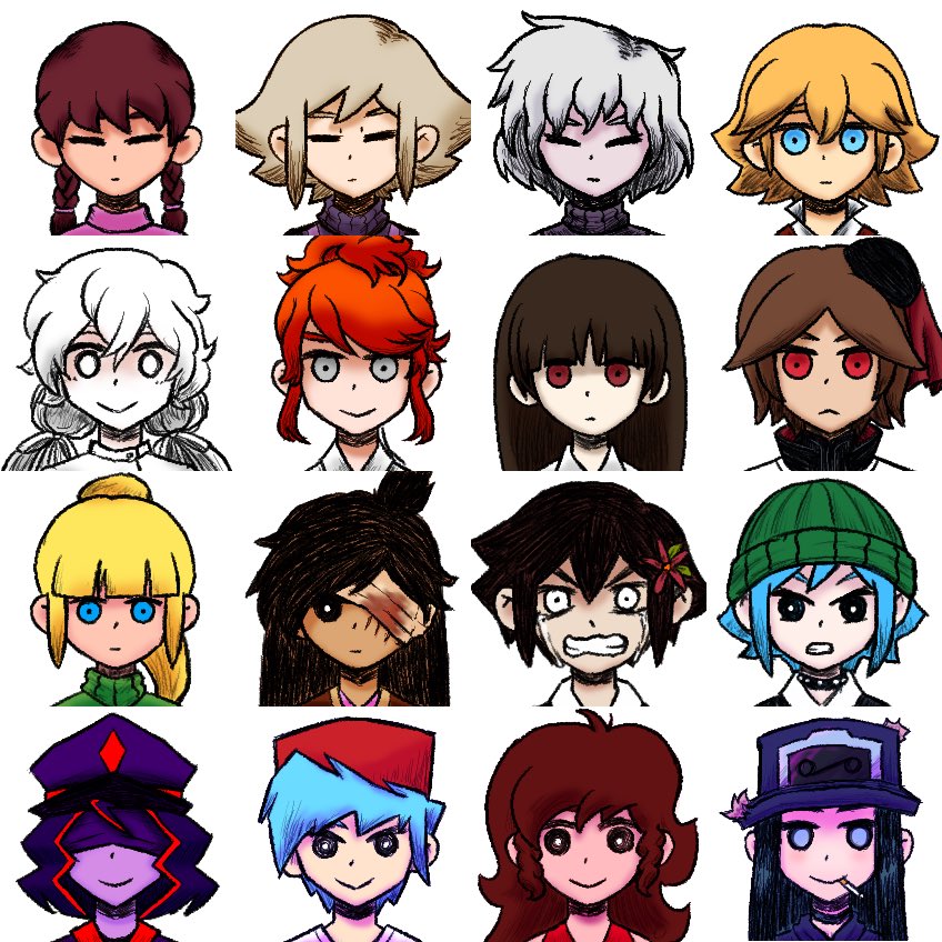 .flow 5boys 6+girls albino bandage_over_one_eye black_hair blonde_hair blue_eyes blue_hair borrowed_character boyfriend_(friday_night_funkin&#039;) braid brown_hair buddy_(lisa) character_request charlotte_wiltshire closed_eyes closed_mouth copyright_request crying dogma_toscarina dress end_roll friday_night_funkin&#039; girlfriend_(friday_night_funkin&#039;) green_sweater grey_eyes hair_ornament hello_charlotte ib_(ib) ib_(kouri) lisa_(series) lisa_the_joyful long_hair low_twintails madotsuki messy_hair multiple_boys multiple_girls omori pale_skin parted_hair pink_sweater poncho poniko ponytail portrait priest purple_hair purple_shirt purple_sweater q84 red_dress red_eyes red_hair reynstahl russell_seager sabitsuki scarlett_eyler shirt short_hair smile sweater teeth topknot turtleneck turtleneck_sweater twin_braids twintails urotsuki white_eyes white_hair yume_2kki yume_nikki