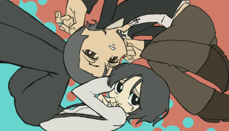 2boys black_hair bleach ginjou_kuugo jewelry lowres multiple_boys necklace pixiv_sample sakuramori tsukishima_shuukurou