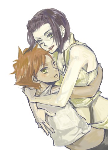 2girls azuki_(s_triple126) cowboy_bebop edward_wong_hau_pepelu_tivrusky_iv faye_valentine hug multiple_girls yuri