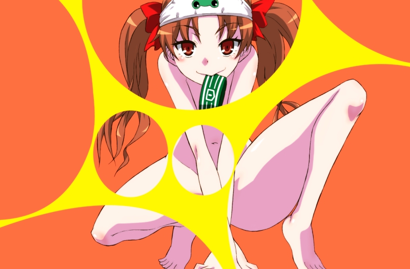 10s 1girl armband blush breasts bubble_filter completely_nude female_focus gekoge_satoru green_armband nude object_on_head panties panties_on_head shimoneta_to_iu_gainen_ga_sonzai_shinai_taikutsu_na_sekai shirai_kuroko simple_background smile solo toaru_kagaku_no_railgun toaru_majutsu_no_index underwear underwear_on_head unworn_armband