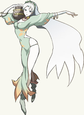 1girl boots crossed_legs female_focus full_body green_boots grune_(tales) long_hair long_sleeves lowres nakazawa_kazuto official_art side_slit simple_background solo standing tales_of_(series) tales_of_legendia vase very_long_hair watson_cross white_background white_hair
