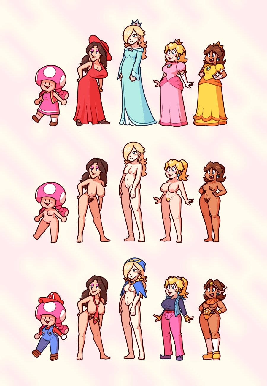 5girls aqua_dress blonde_hair breasts brown_hair capelet completely_nude cosplay crown dark-skinned_female dark_skin donkey_kong donkey_kong_(cosplay) donkey_kong_(series) dress female_pubic_hair geno_(mario) geno_(mario)_(cosplay) highres large_breasts leaning_forward mario_(series) medium_breasts mini_crown multiple_girls naked_necktie necktie nikoto nintendo nipples nude overalls paper_mario paper_mario:_the_thousand-year_door pauline_(mario) pink_dress pink_hair princess_daisy princess_peach pubic_hair rawk_hawk rawk_hawk_(cosplay) rosalina smile super_mario_galaxy super_mario_odyssey super_mario_rpg toadette torn_clothes torn_sleeves vest wario wario_(cosplay) warioware yellow_dress