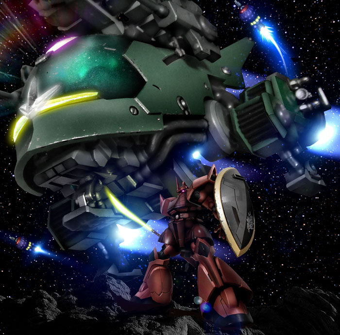 elmeth energy_sword gelgoog gelgoog_s_char_custom gundam hiropon_(tasogare_no_puu) mecha mobile_suit_gundam robot shield space sword weapon