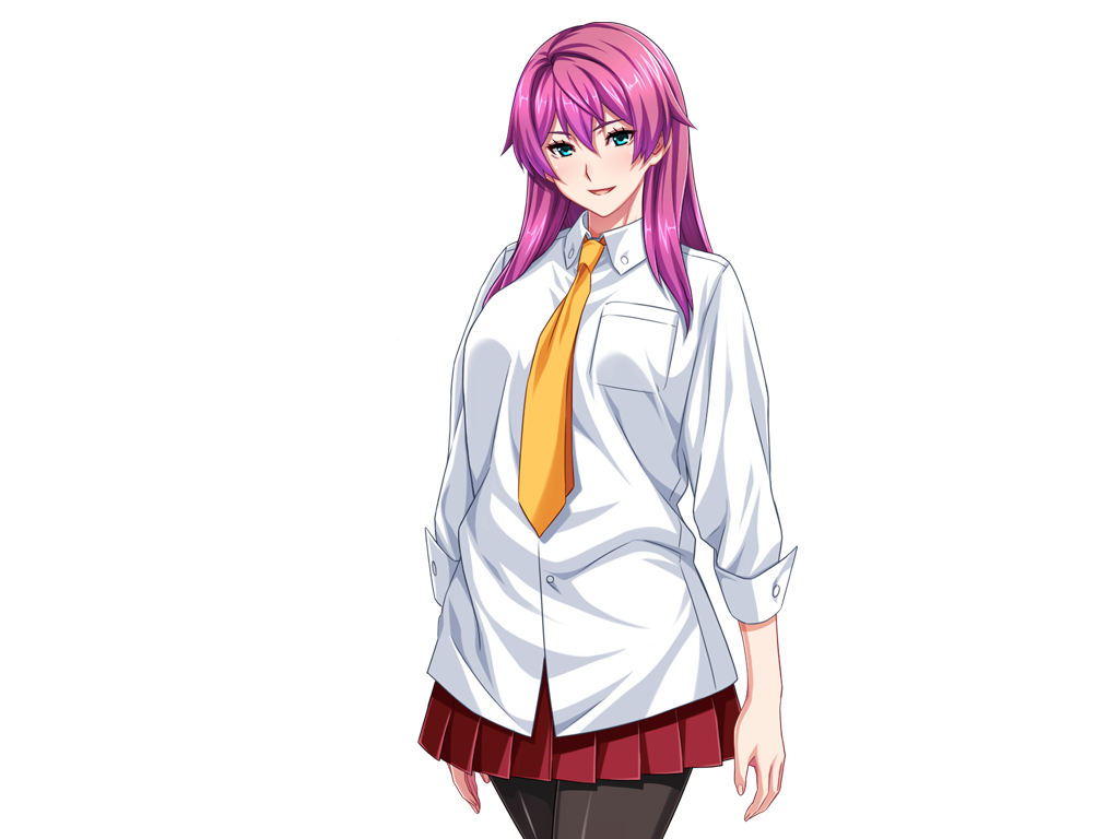 1girl aqua_eyes black_pantyhose blue_eyes breast_pocket breasts cowboy_shot game_cg gentle_sasaki hair_between_eyes large_variant_set long_hair long_sleeves looking_at_viewer necktie non-web_source official_art open_mouth pantyhose pink_hair pleated_skirt pocket purple_hair red_skirt school_uniform shindou_hatsune shirt skirt smile solo soukou_senki_prism_reica transparent_background variant_set white_shirt yellow_necktie