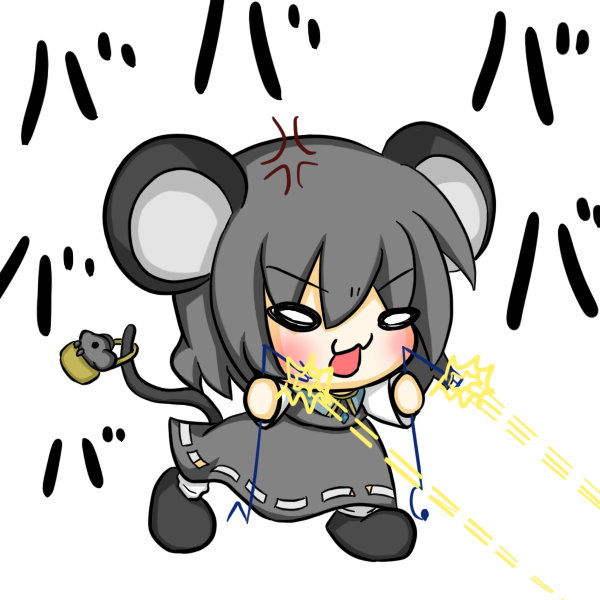 1girl :3 animal_ears basket blush chibi crystal dowsing_rod grey_hair jewelry mouse_(animal) mouse_ears mouse_tail nazrin o_o open_mouth pendant ritateo short_hair tail touhou