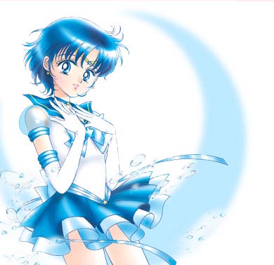 1990s_(style) 1girl bishoujo_senshi_sailor_moon bishoujo_senshi_sailor_moon_stars blue_eyes blue_hair blue_sailor_collar blue_skirt blue_theme bow brooch choker cowboy_shot crescent_moon earrings elbow_gloves female_focus gloves hands_on_own_chest jewelry leotard looking_at_viewer lowres magical_girl matching_hair/eyes miniskirt mizuno_ami moon pleated_skirt pretty_guardian_sailor_moon retro_artstyle ribbon sailor_collar sailor_mercury short_hair skirt solo star_brooch super_sailor_mercury_(stars) takeuchi_naoko tiara water white_gloves