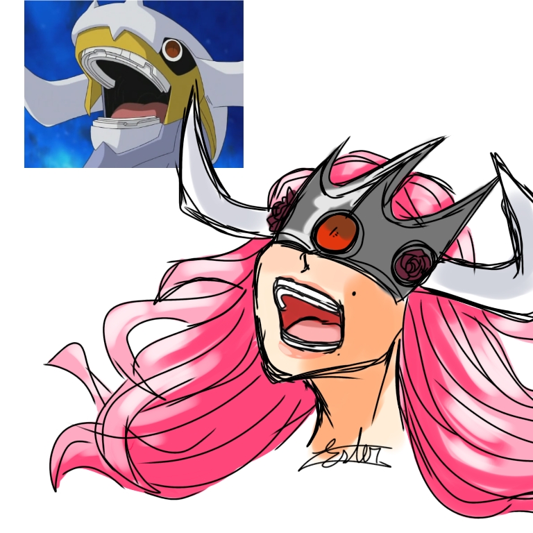 appmon beautymon digimon long_hair mask meme pose_imitation teeth wings