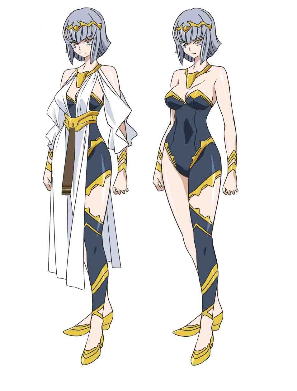 1girl bodysuit breasts camearra darkness_heels darkness_heels_lili facial_mark facial_tattoo full_body grey_hair highres humanization large_breasts looking_at_viewer medium_breasts official_art short_hair solo standing tattoo thighhighs tsunashima_shirou ultra_series ultraman_tiga:_the_final_odyssey ultraman_tiga_(series) yellow_eyes