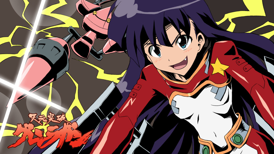 00s aqua_eyes blue_hair blush bodysuit fang flat_chest kiyal_bachika kiyalunga long_hair mecha purple_hair robot solo tengen_toppa_gurren_lagann