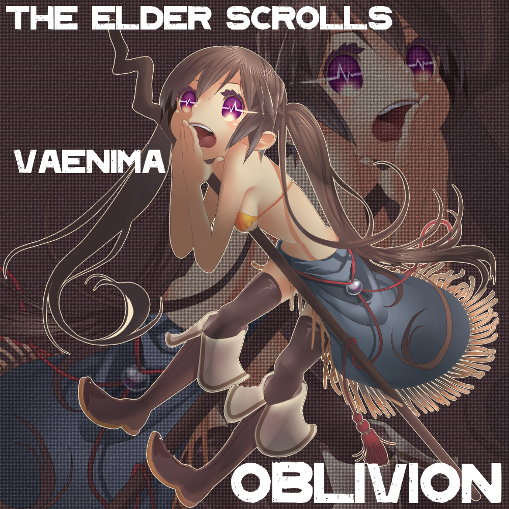 1girl bad_id bad_pixiv_id bikini boots brown_hair daedra daedric_prince ma_ko open_mouth purple_eyes staff swimsuit the_elder_scrolls the_elder_scrolls_iv:_oblivion twintails vaermina vaernima