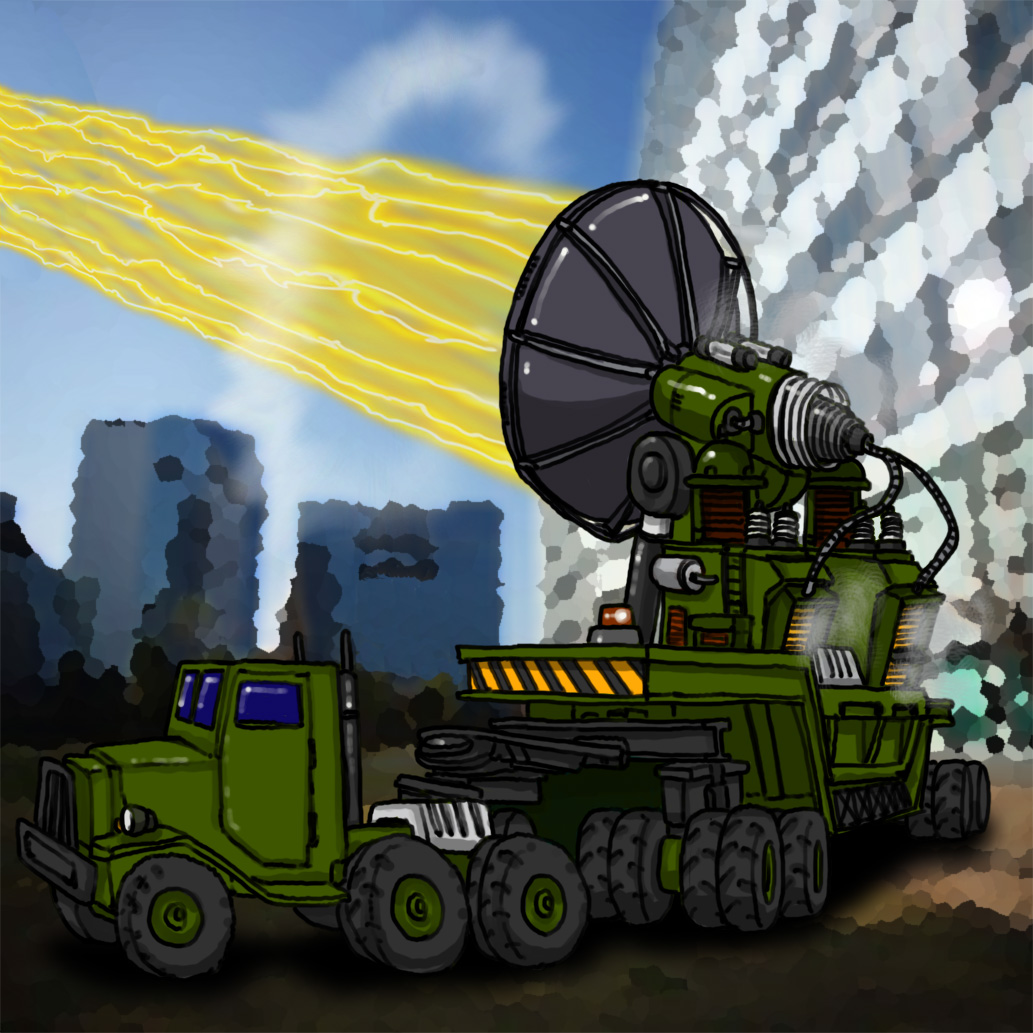 atomic_heat_ray_gun camouflage cannon directed-energy_weapon energy energy_beam energy_cannon energy_weapon godzilla_(series) hirodango military military_vehicle mothra_(film) mothra_(series) motor_vehicle no_humans truck weapon weapon_focus