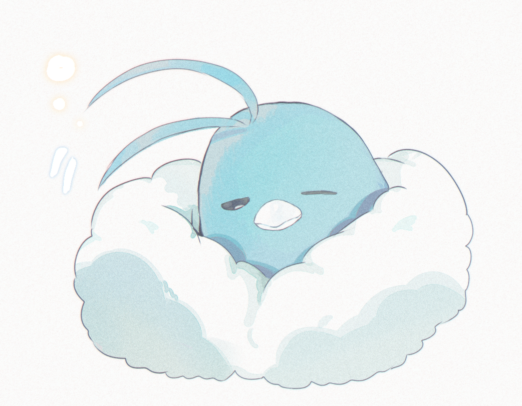 bird black_eyes bright_pupils closed_mouth commentary_request gen_3_pokemon half-closed_eye mxkjxm_(nhss2337) nintendo one_eye_closed pokemon pokemon_(creature) simple_background sleepy swablu white_background white_pupils