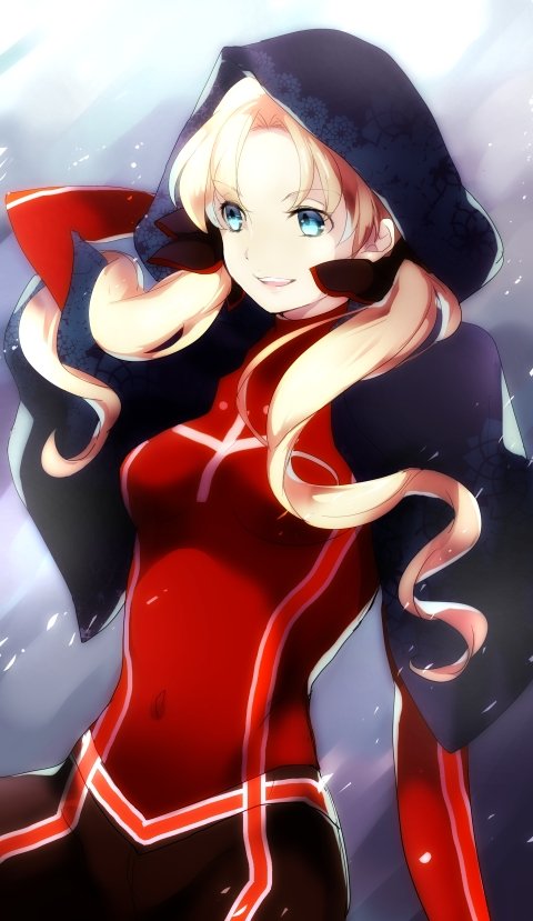 10s 1girl 6-k-i-7 blonde_hair blue_eyes fate/extra fate_(series) female_focus hair_ribbon hood long_hair ribbon solo tohsaka_rin tohsaka_rin_(fate/extra) tohsaka_rin_(true_appearance)_(fate/extra) twintails