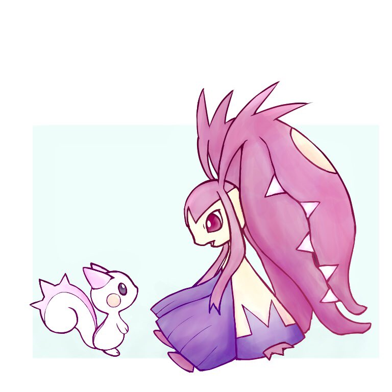 alternate_color black_eyes blue_background bright_pupils fireblast gen_3_pokemon gen_4_pokemon mawile mega_mawile mega_pokemon nintendo open_mouth pachirisu pokemon pokemon_(creature) red_eyes sharp_teeth shiny_pokemon sitting squirrel tail teeth two-tone_background white_background white_pupils