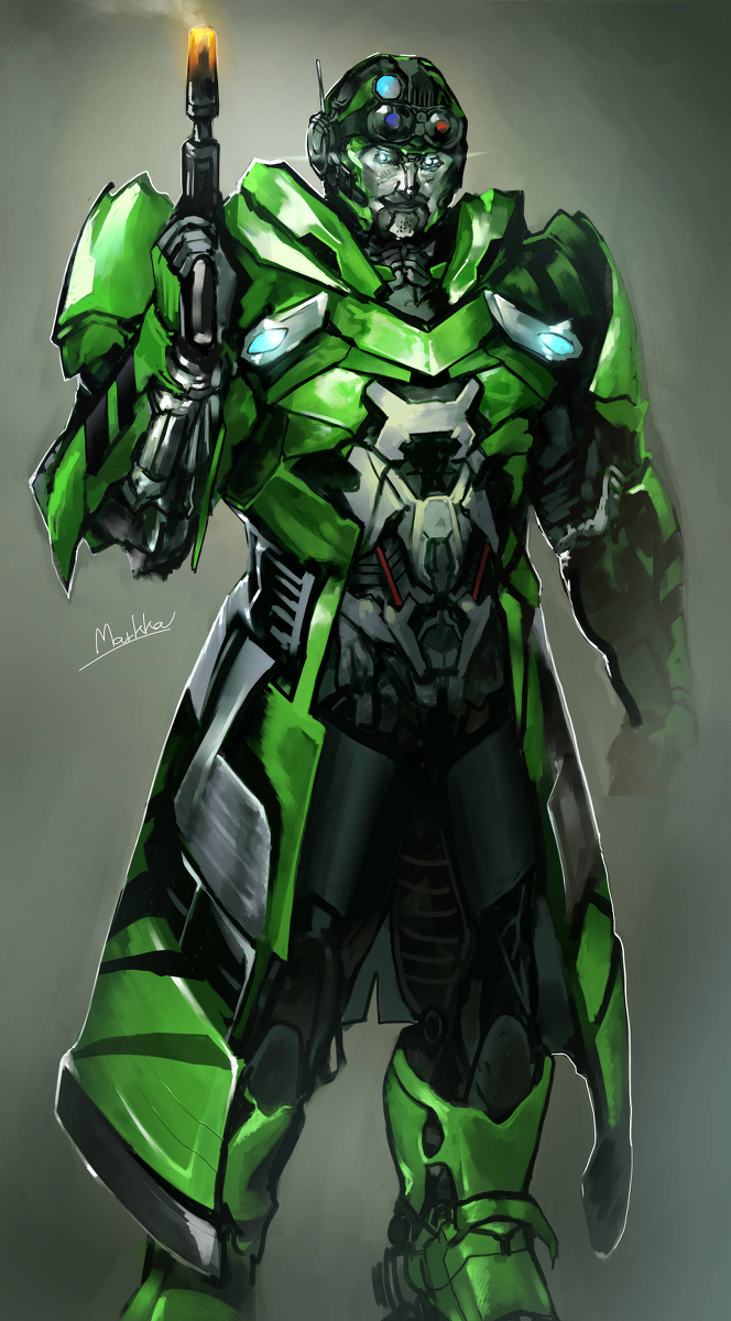 artist_name autobot blue_eyes clenched_hand crosshairs_(transformer) grey_background gun highres holding holding_gun holding_weapon looking_at_viewer markka_ph mecha no_humans robot science_fiction smirk smoke smoking_barrel transformers transformers:_age_of_extinction transformers:_the_last_knight transformers_(live_action) weapon