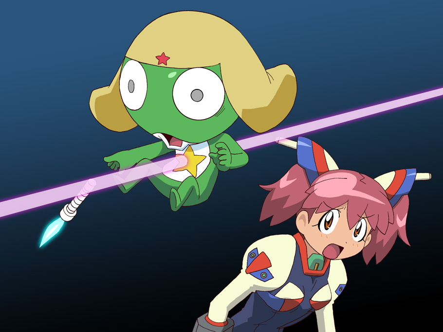 1girl energy_gun hinata_natsumi keroro keroro_gunsou ray_gun red_hair twintails weapon