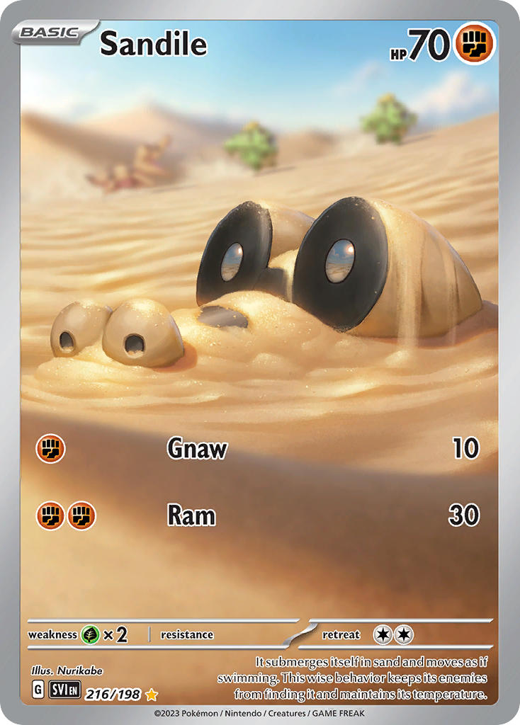artist_name blue_sky blurry blurry_background cacnea card_(medium) character_name cloud company_name copyright_name copyright_notice day desert english_text gen_3_pokemon gen_5_pokemon nintendo no_humans nostrils nurikabe_(mictlan-tecuhtli) official_art outdoors partially_buried pokemon pokemon_(creature) pokemon_card pokemon_focus pokemon_tcg sand sandile sky solo_focus third-party_source trading_card