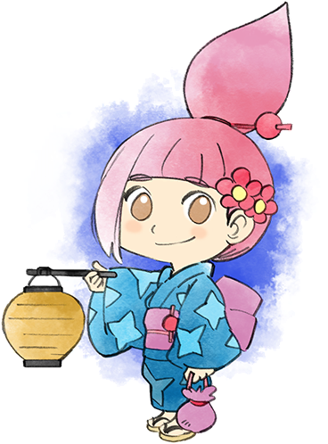 1girl bag brown_eyes flower hair_bun hair_flower hair_ornament holding holding_bag japanese_clothes kat_(warioware) kimono lantern looking_at_viewer lowres nintendo official_art paper_lantern pink_hair smile star_(symbol) star_print takeuchi_kou third-party_source warioware warioware:_get_it_together! yukata