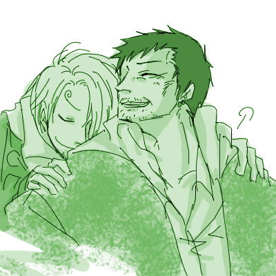 2boys alternate_costume gin_(one_piece) lowres male_focus monochrome multiple_boys one_piece sanji_(one_piece) smile