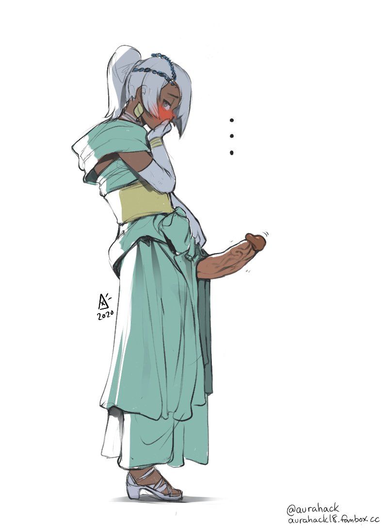 ... 1boy aurahack blue_eyes blush bracelet bulge clothes_lift commentary covering_own_mouth crossdressing dark-skinned_male dark_skin dress dress_lift earrings elbow_gloves embarrassed english_commentary erection from_side full-face_blush gloves green_dress gundam hand_over_own_mouth high_heels huge_penis jewelry laura_rolla long_dress looking_at_viewer loran_cehack male_focus penis ponytail pumps sash short_ponytail silver_hair simple_background solo standing trap turn_a_gundam veins veiny_penis watermark web_address white_background white_footwear