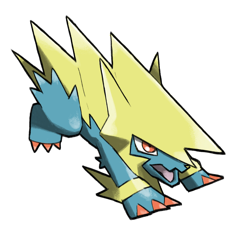 animal_focus blacknirrow chibi full_body gen_3_pokemon manectric mega_manectric mega_pokemon nintendo no_humans open_mouth orange_eyes pokemon pokemon_(creature) pokemon_focus simple_background solo white_background