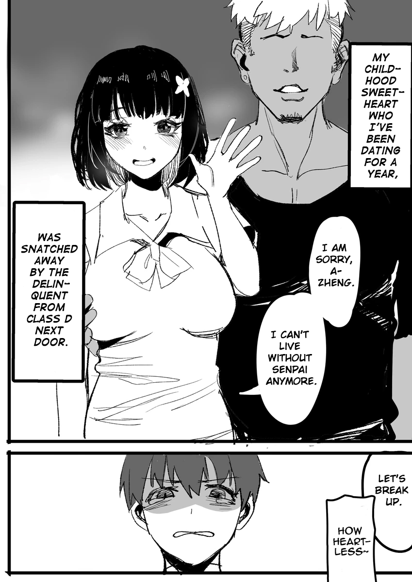 1girl 2boys english_text faceless faceless_male hard-translated highres multiple_boys netorare original third-party_edit translated