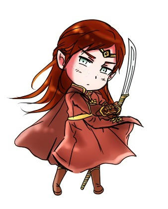 1boy boots cape chibi cinemairon closed_mouth collar elf floating_cape floating_clothes floating_hair full_body gloves grey_eyes holding holding_sword holding_weapon long_hair looking_at_viewer maedhros male_focus pointy_ears prince red_hair simple_background solo sword the_silmarillion tolkien&#039;s_legendarium weapon white_background